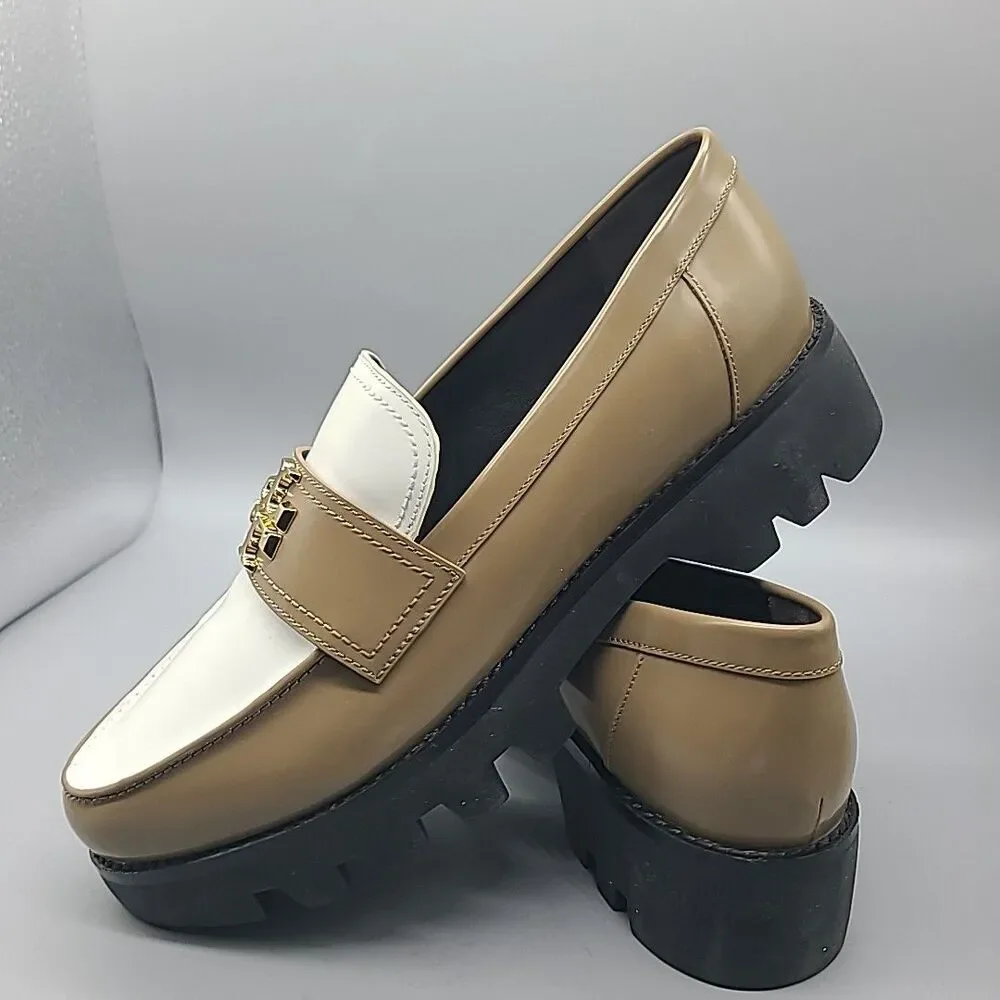 Tory Burch Mini Everly Chunky Loafers Size 11 Almond Flower White Womens NEW